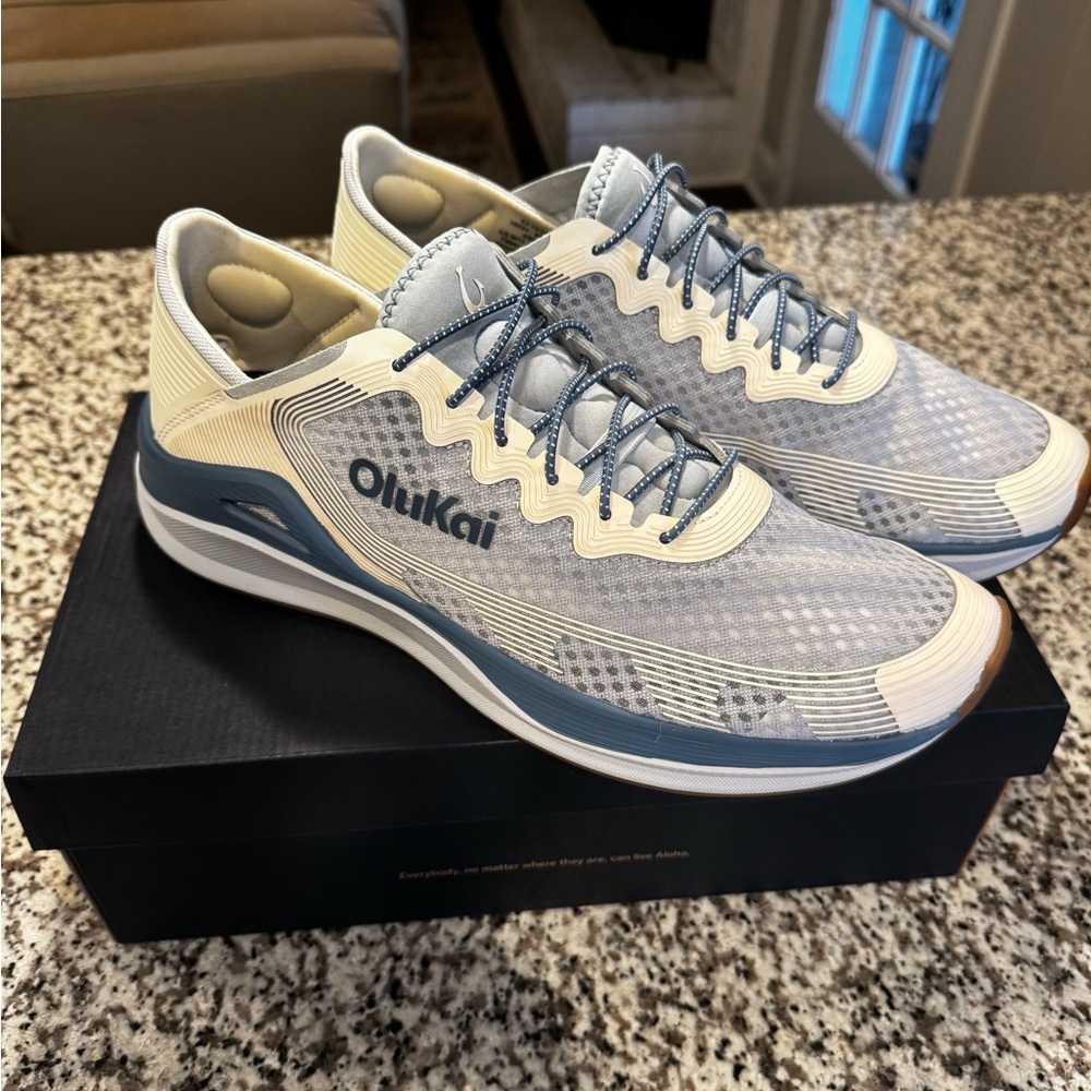 OluKai Ahi Blue and White shoes 12